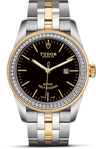 Tudor Glamour Date Watch - 31 mm Steel and Gold Case - Diamond Bezel - Black Dial - Bracelet