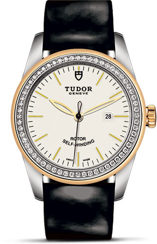 Tudor Glamour Date Watch - 31 mm Steel and Gold Case - Diamond Bezel - Patent Leather Strap