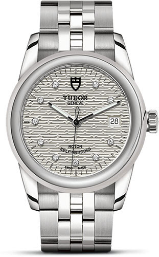 Tudor Glamour Date Watch - 36 mm Steel Case - Silver Jacquard Diamond Dial