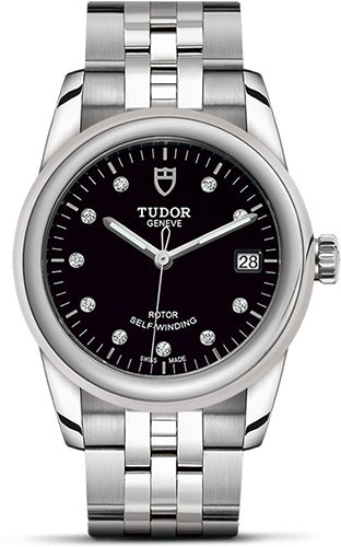 Tudor Glamour Date Watch - 36 mm Steel Case - Black Diamond Dial