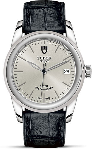 Tudor Glamour Date Watch - 36 mm Steel Case - Silver Dial - Leather Strap