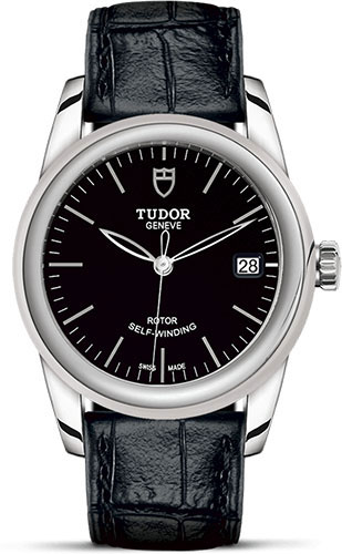 Tudor Glamour Date Watch - 36 mm Steel Case - Black Dial - Leather Strap