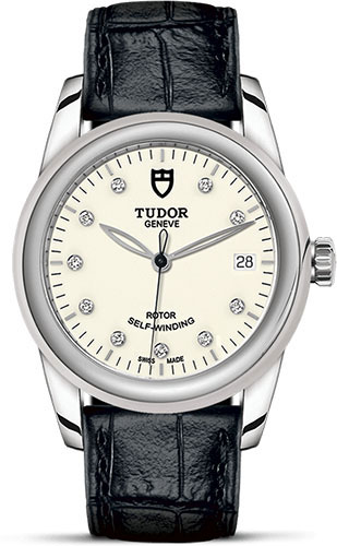 Tudor Glamour Date Watch - 36 mm Steel Case - Diamond Dial - Leather Strap