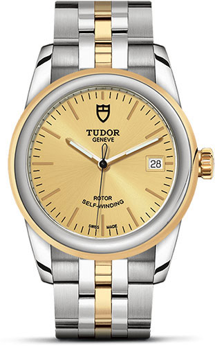 Tudor Glamour Date Watch - 36 mm Steel and Gold Case - Champagne Dial - Bracelet