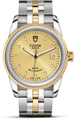 Tudor Glamour Date Watch - 36 mm Steel and Gold Case - Champagne Diamond Dial - Bracelet