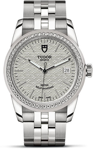 Tudor Glamour Date Watch - 36 mm Steel Case - Diamond Bezel - Silver Jacquard Dial