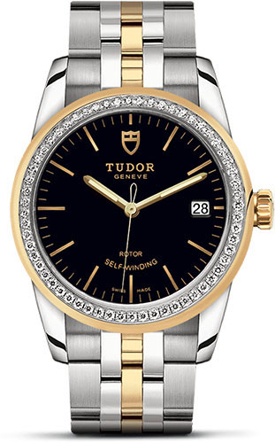 Tudor Glamour Date Watch - 36 mm Steel and Gold Case - Diamond Bezel - Black Dial - Bracelet