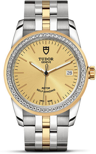 Tudor Glamour Date Watch - 36 mm Steel and Gold Case - Diamond Bezel - Champagne Dial - Bracelet