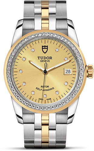 Tudor Glamour Date Watch - 36 mm Steel and Gold Case - Diamond Bezel - Champagne Diamond Dial - Bracelet