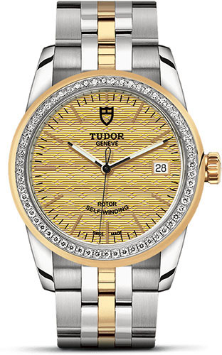 Tudor Glamour Date Watch - 36 mm Steel and Gold Case - Diamond Bezel - Champagne Jacquard Dial - Bracelet