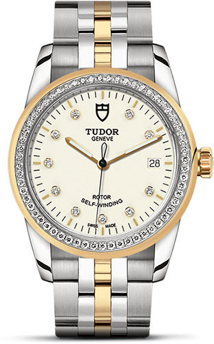 Tudor Glamour Date Watch - 36 mm Steel and Gold Case - Diamond Bezel - Diamond Dial - Bracelet