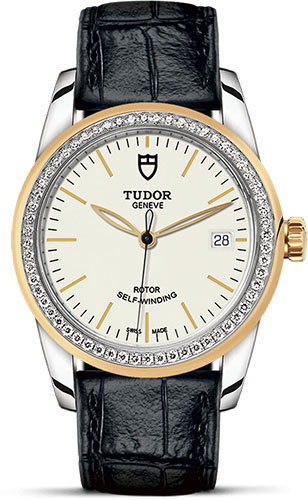 Tudor Glamour Date Watch - 36 mm Steel and Gold Case - Diamond Bezel - Leather Strap