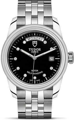 Tudor Glamour Date + Day Watch - 39 mm Steel Case - Black Diamond Dial