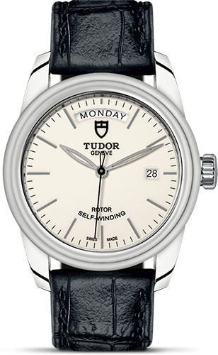 Tudor Glamour Date + Day Watch - 39 mm Steel Case - Leather Strap