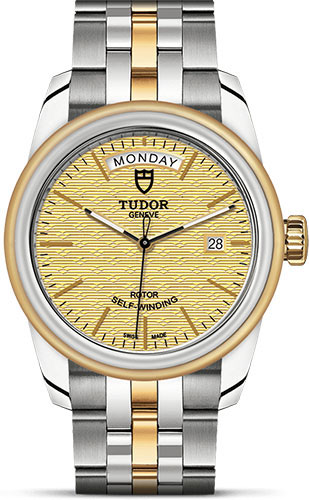 Tudor Glamour Date + Day Watch - 39 mm Steel and Gold Case - Champagne Jacquard Dial - Bracelet