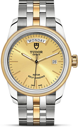 Tudor Glamour Date + Day Watch - 39 mm Steel and Gold Case - Champagne Dial - Bracelet