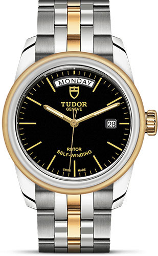 Tudor Glamour Date + Day Watch - 39 mm Steel and Gold Case - Black Dial - Bracelet