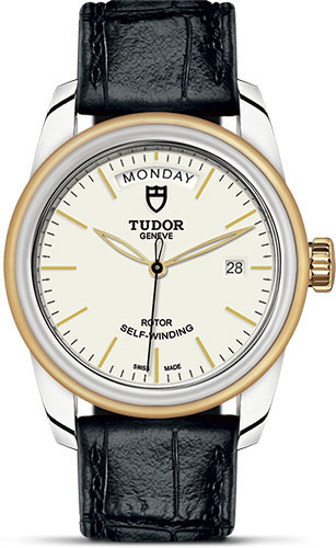Tudor Glamour Date + Day Watch - 39 mm Steel and Gold Case - Leather Strap
