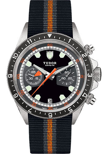 Tudor Heritage Chrono Watch - 42mm Steel Case - Black Bezel - Black-Grey Dial - Black-Orange Fabric Strap