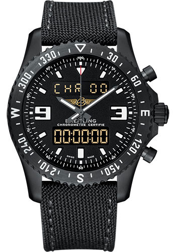 Breitling Chronospace Military Watch - 46mm Black Steel Case - Black Dial - Anthracite Military Strap