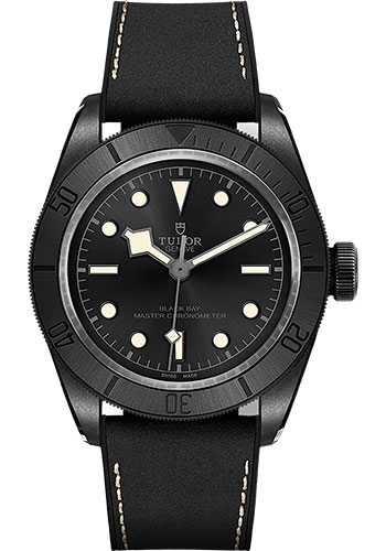Tudor Black Bay Watch - 41mm Black Ceramic Case - Black Steel Bezel - Black Dial - Leather and Rubber Strap