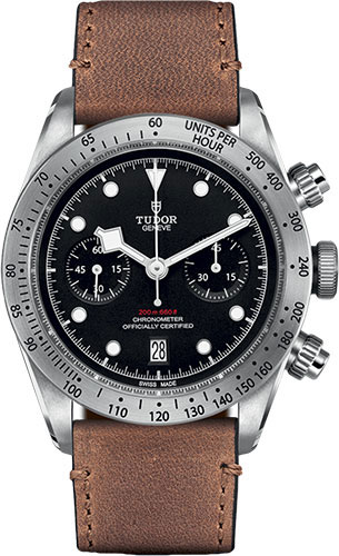 Tudor Black Bay Chrono Watch - 41 mm Steel Case - Black Dial - Brown Aged Leather Strap