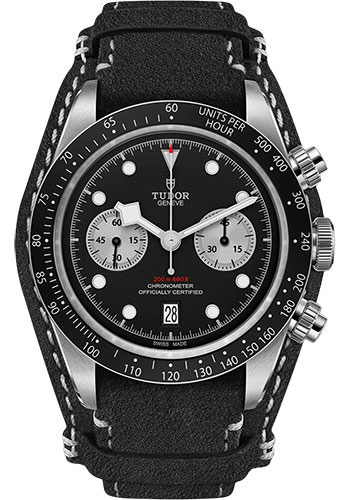 Tudor Black Bay Chrono Watch - 41mm Steel Case - Black Bezel - Black Dial - Black Leather Strap