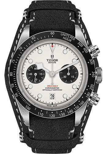 Tudor Black Bay Chrono Watch - 41mm Steel Case - Black Bezel - Opaline Dial - Black Leather Strap