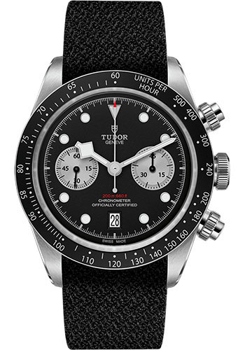 Tudor Black Bay Chrono Watch - 41mm Steel Case - Black Bezel - Black Dial - Black Fabric Strap