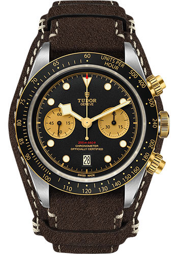 Tudor Black Bay Chrono Steel and Gold Watch - 41mm Steel and Gold Case - Brown Leather Strap