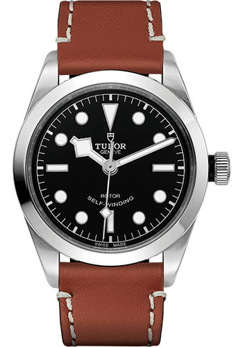 Tudor Black Bay 36 Watch - 36mm Steel Case - Black Dial - Brown Leather Strap