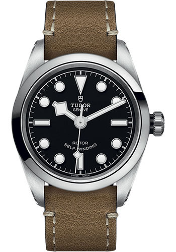 Tudor Black Bay 32 Watch - 32mm Steel Case - Black Dial - Beige Aged Leather Strap