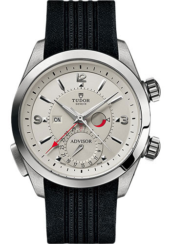 Tudor Heritage Advisor Watch - 42mm Titanium And Steel Case - Smooth Bezel - Silver Dial - Black Silk Strap