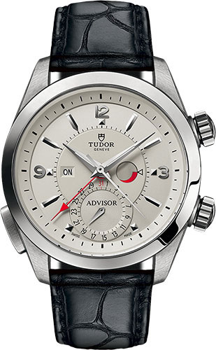 Tudor Heritage Advisor Watch - 42 mm Titanium And Steel Case - Smooth Bezel - Silver Dial - Black Alligator Strap