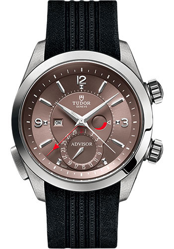 Tudor Heritage Advisor Watch - 42mm Titanium And Steel Case - Smooth Bezel - Cognac Dial - Black Silk Strap