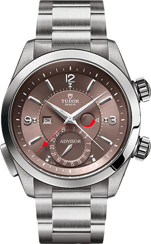 Tudor Heritage Advisor Watch - 42 mm Titanium And Steel Case - Smooth Bezel - Cognac Dial - Bracelet