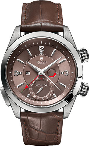 Tudor Heritage Advisor Watch - 42 mm Titanium And Steel Case - Smooth Bezel - Cognac Dial - Cognac Alligator Strap