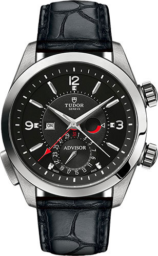 Tudor Heritage Advisor Watch - 42 mm Titanium And Steel Case - Smooth Bezel - Black Dial - Black Alligator Strap