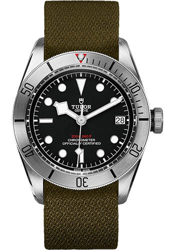 Tudor Heritage Black Bay Steel Watch - 41 mm Steel Case - Rotating Bezel - Black Dial - Khaki Green Fabric Strap