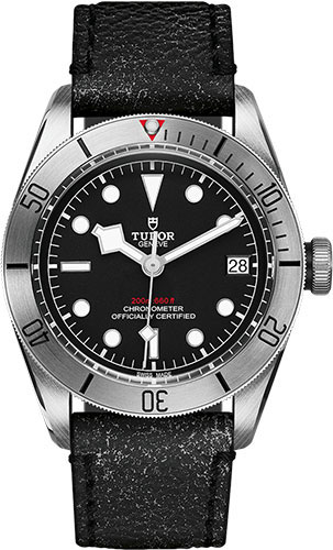 Tudor Black Bay Steel Watch - 41 mm Steel Case - Rotating Bezel - Black Dial - Aged Black Leather Strap