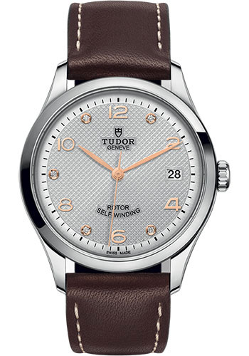 Tudor 1926 Watch - 36mm Steel Case - Silver Diamond Dial - Brown Leather Strap