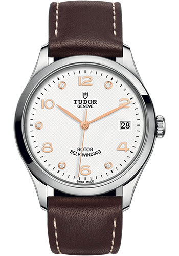 Tudor 1926 Watch - 36mm Steel Case - White Diamond Dial - Brown Leather Strap