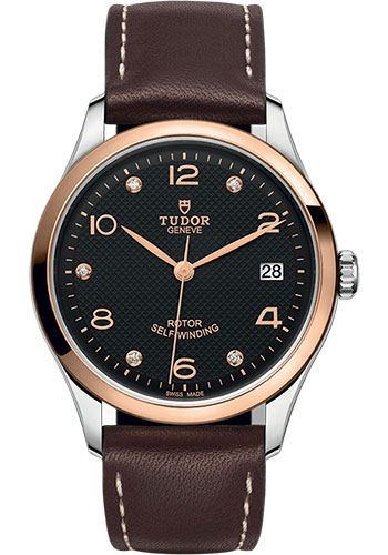 Tudor 1926 Watch - 36mm Steel and Gold Case - Black Diamond Dial - Brown Leather Strap