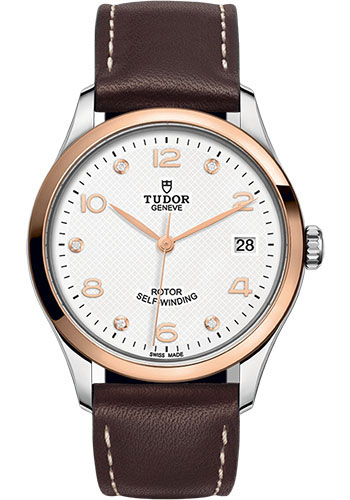 Tudor 1926 Watch - 36mm Steel and Gold Case - White Diamond Dial - Brown Leather Strap