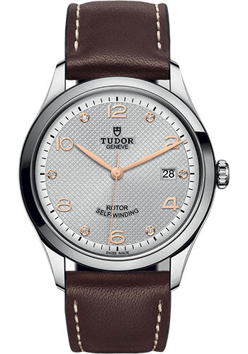 Tudor 1926 Watch - 39mm Steel Case - Silver Diamond Dial - Brown Leather Strap