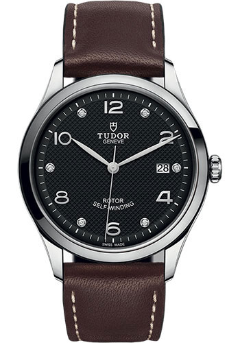 Tudor 1926 Watch - 39mm Steel Case - Black Diamond Dial - Brown Leather Strap