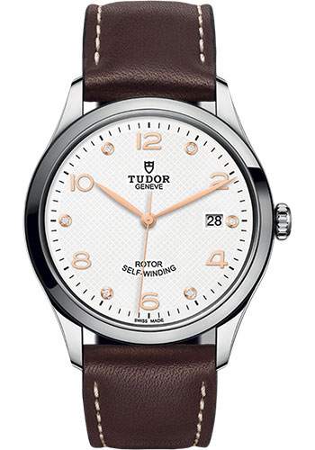 Tudor 1926 Watch - 39mm Steel Case - White Diamond Dial - Brown Leather Strap