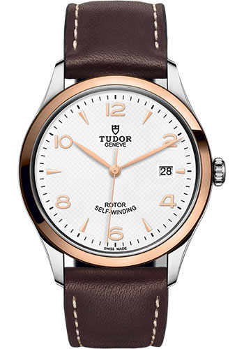 Tudor 1926 Watch - 39mm Steel and Gold Case - White Dial - Brown Leather Strap