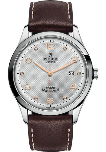 Tudor 1926 Watch - 41mm Steel Case - Silver Diamond Dial - Brown Leather Strap