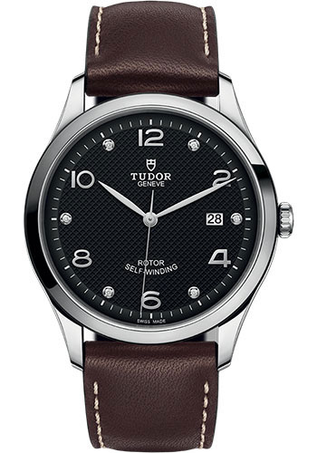 Tudor 1926 Watch - 41mm Steel Case - Black Diamond Dial - Brown Leather Strap